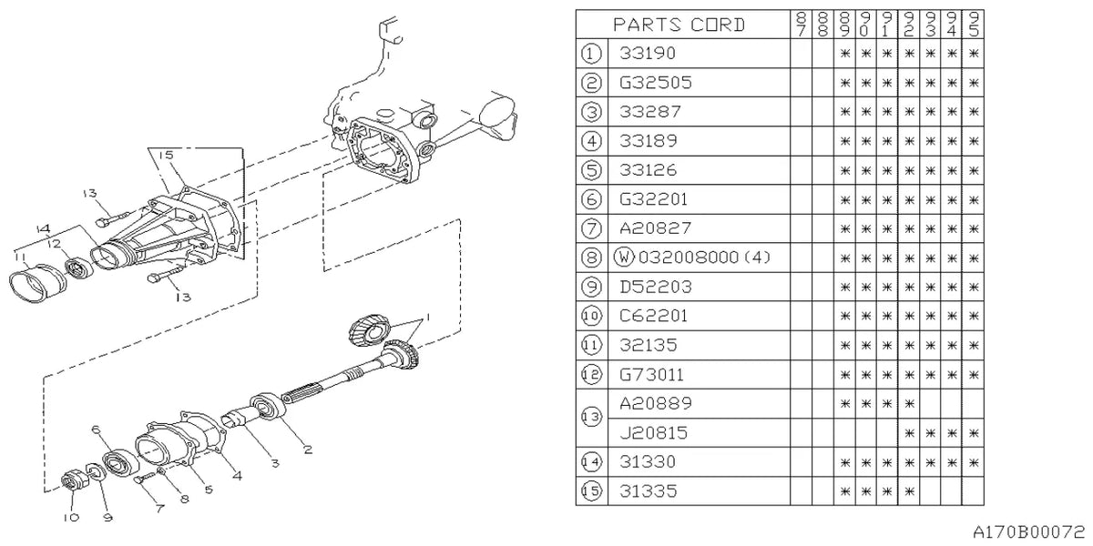 Vista explodida do Catálogo de Peças Subaru J Series (Justy) 1986-1995 — exemplo 3