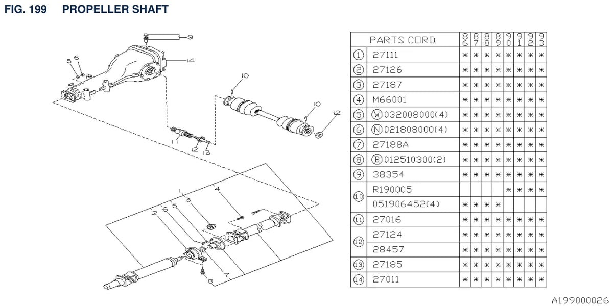Vista explodida do Catálogo de Peças Subaru L Series 1985-1994 — exemplo 3