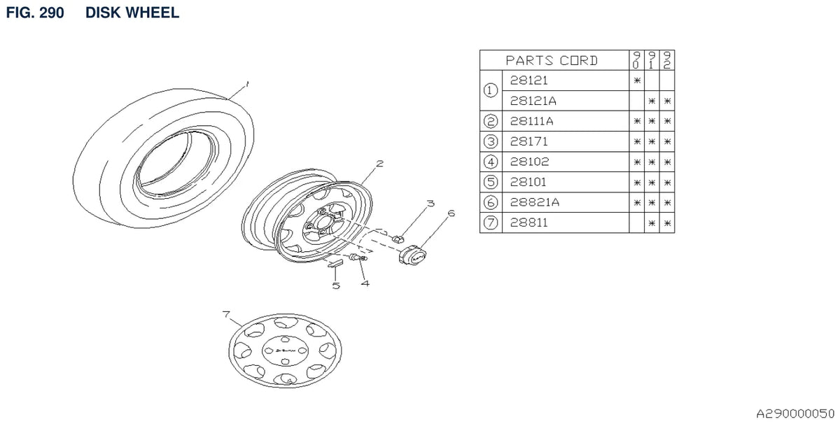 Vista explodida do Catálogo de Peças Subaru M80 (Rex) 1989-1992 — exemplo 3