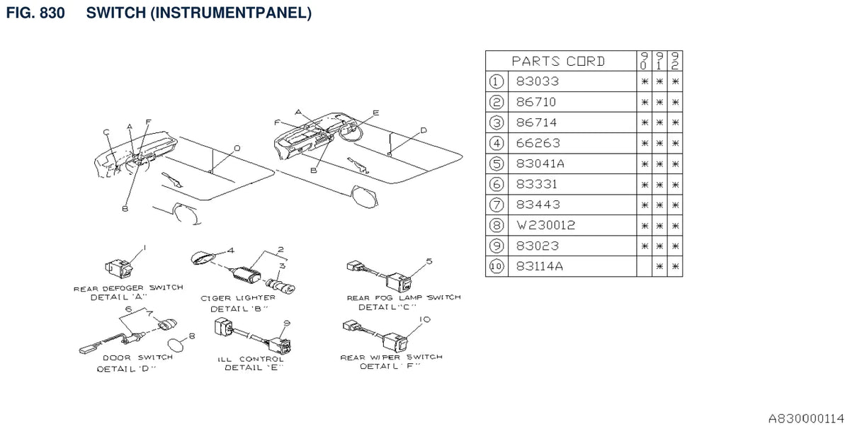 Vista explodida do Catálogo de Peças Subaru M80 (Rex) 1989-1992 — exemplo 4