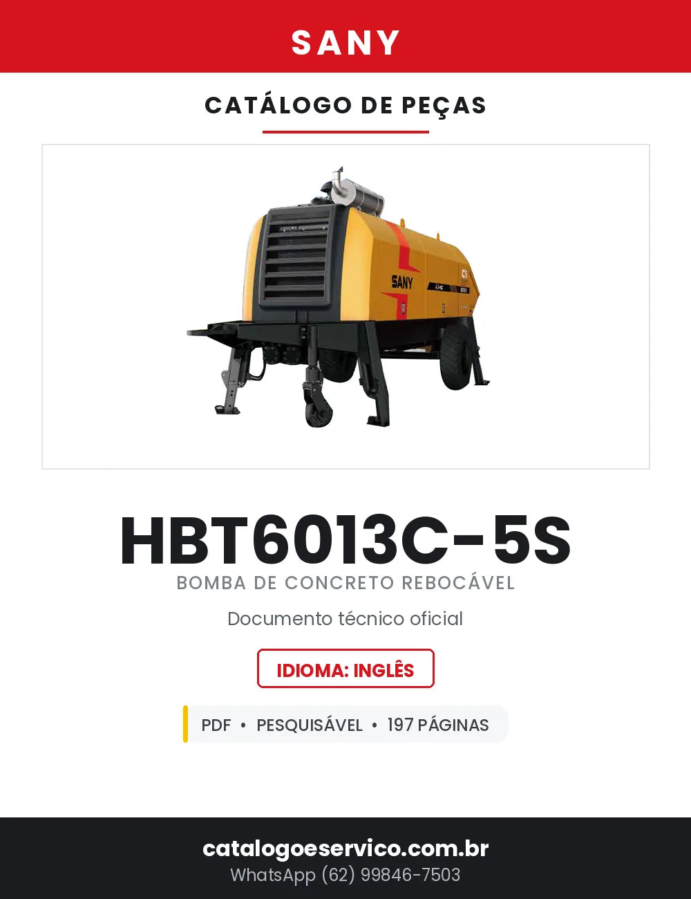 Catálogo de Peças SANY HBT6013C-5S Bomba de Concreto Rebocável — 197 Páginas em PDF — capa