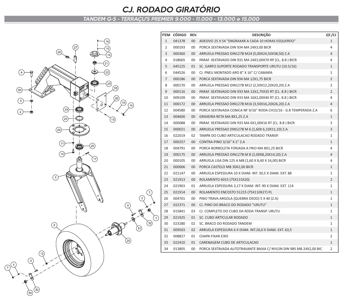 Página ilustrada do Catálogo de Peças Planti Center Tandem Terraçu's Prem. com as posições numeradas