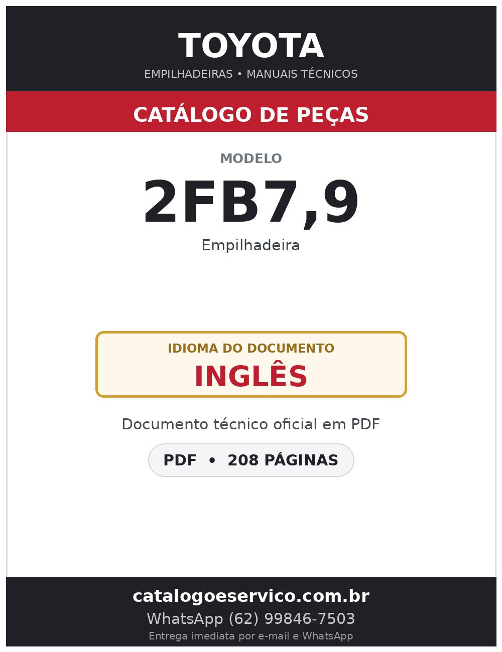 Catálogo de Peças Toyota 2FB7,9 Empilhadeira