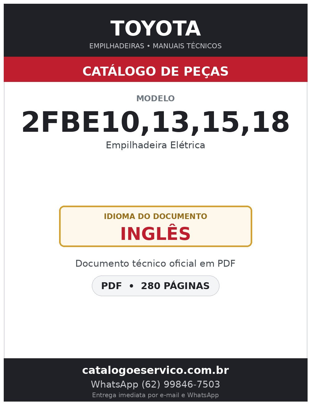 Catálogo de Peças Toyota 2FBE10,13,15,18 Empilhadeira Elétrica