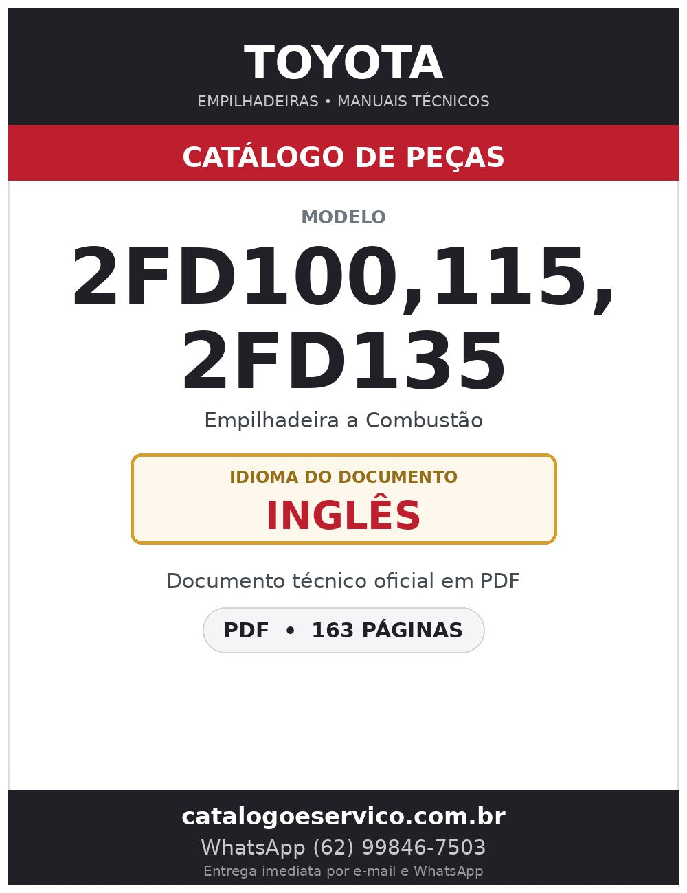 Catálogo de Peças Toyota 2FD100,115, 2FD135 Empilhadeira a Combustão