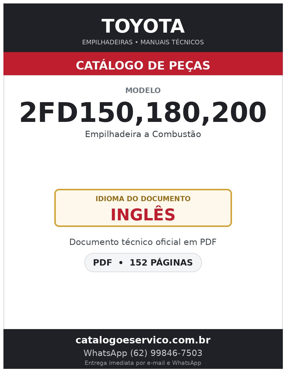Catálogo de Peças Toyota 2FD150,180,200 Empilhadeira a Combustão