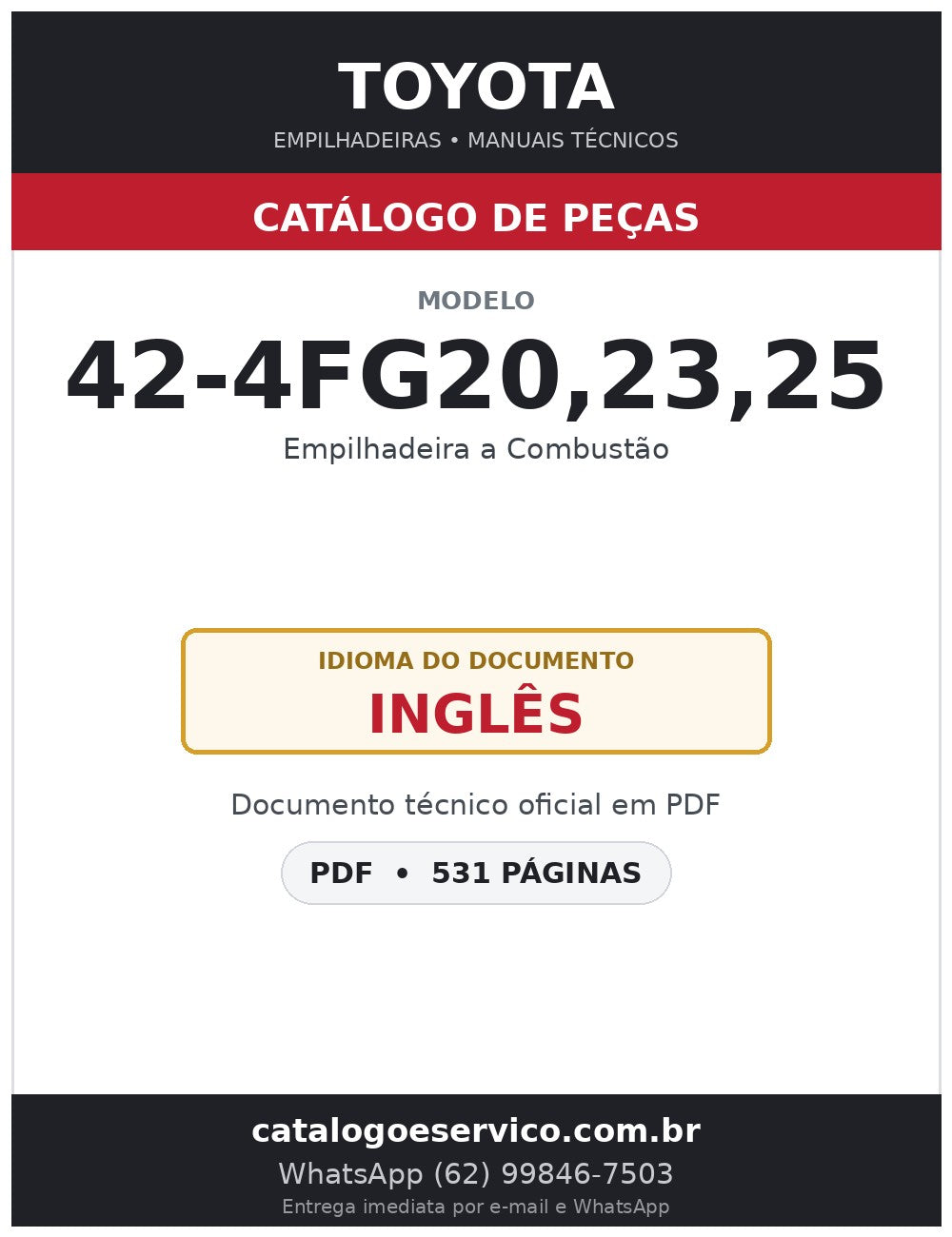 Catálogo de Peças Toyota 42-4FG20,23,25 Empilhadeira a Combustão