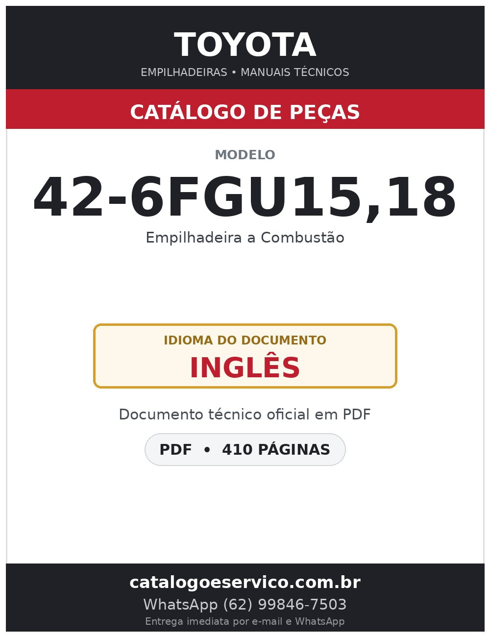 Catálogo de Peças Toyota 42-6FGU15,18 Empilhadeira a Combustão