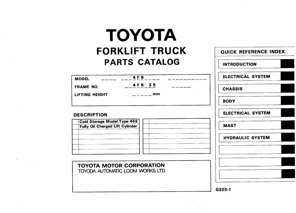 Catálogo de Peças Toyota 4FB/30-4FB20,25, 4FBJ/30-4FBJ20,25 Empilhadeira — vista explodida 4