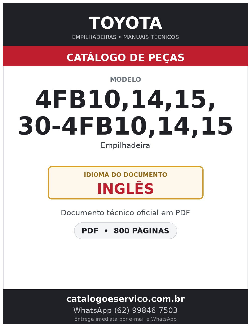 Catálogo de Peças Toyota 4FB10,14,15, 30-4FB10,14,15 Empilhadeira