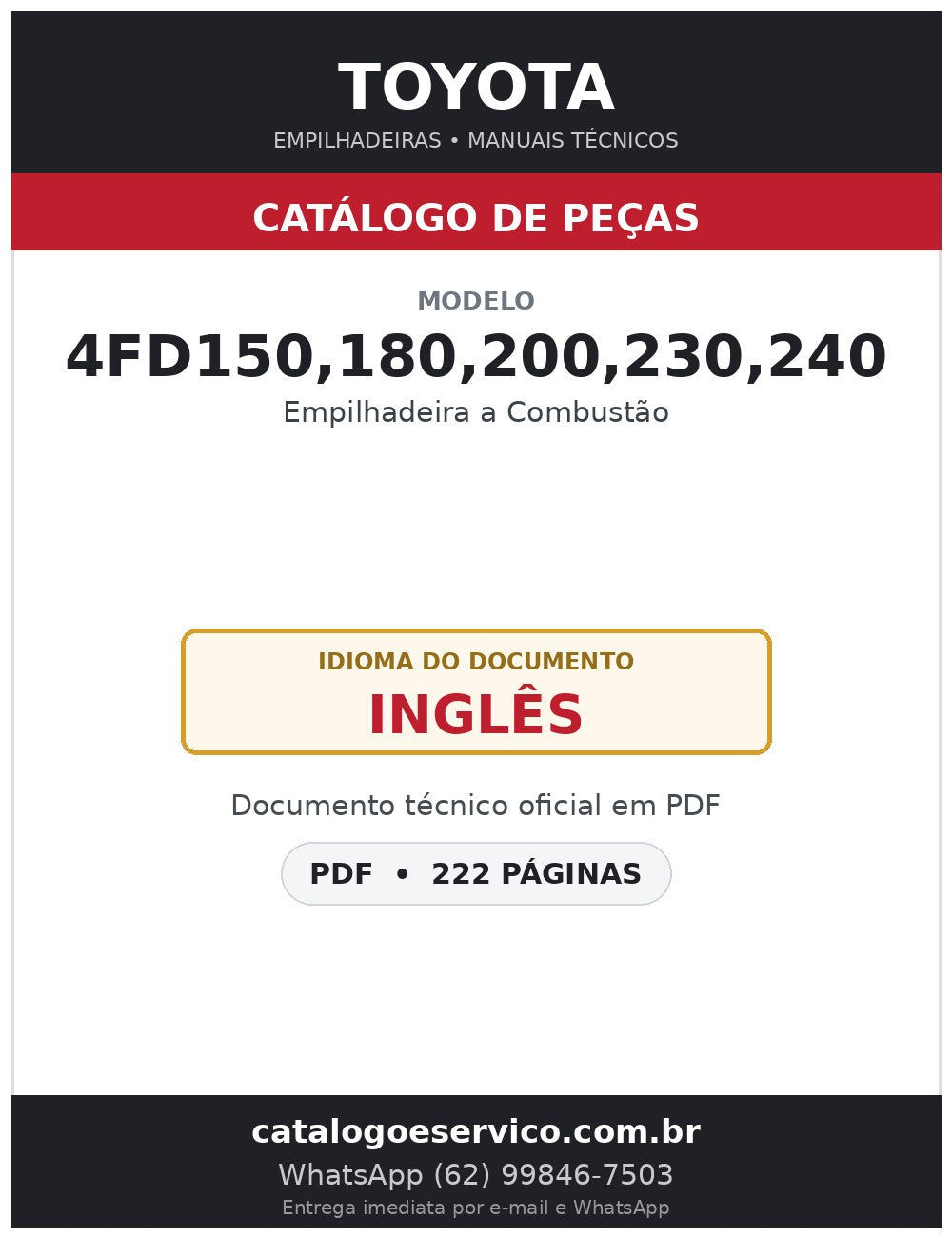 Catálogo de Peças Toyota 4FD150,180,200,230,240 Empilhadeira a Combustão