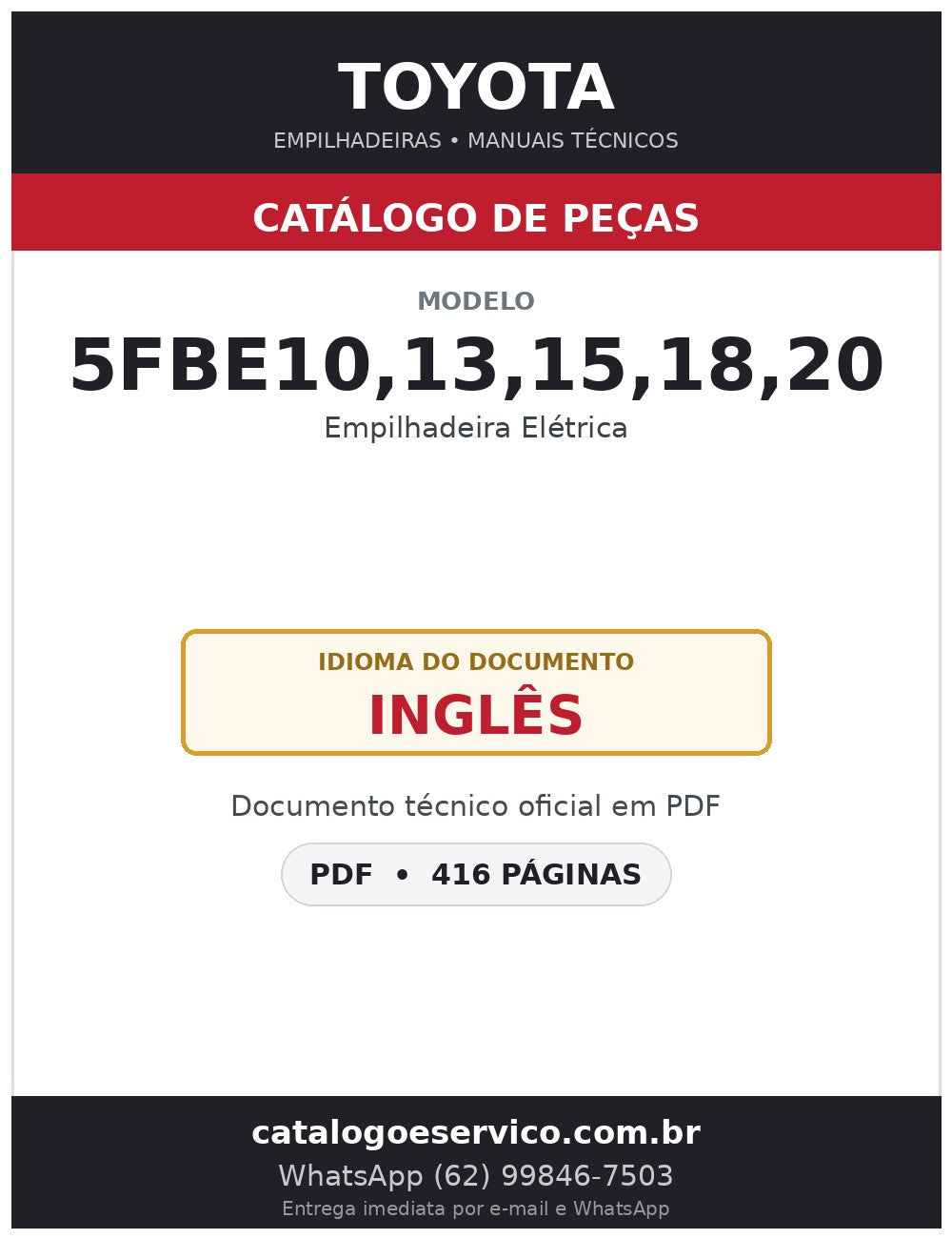 Catálogo de Peças Toyota 5FBE10,13,15,18,20 Empilhadeira Elétrica