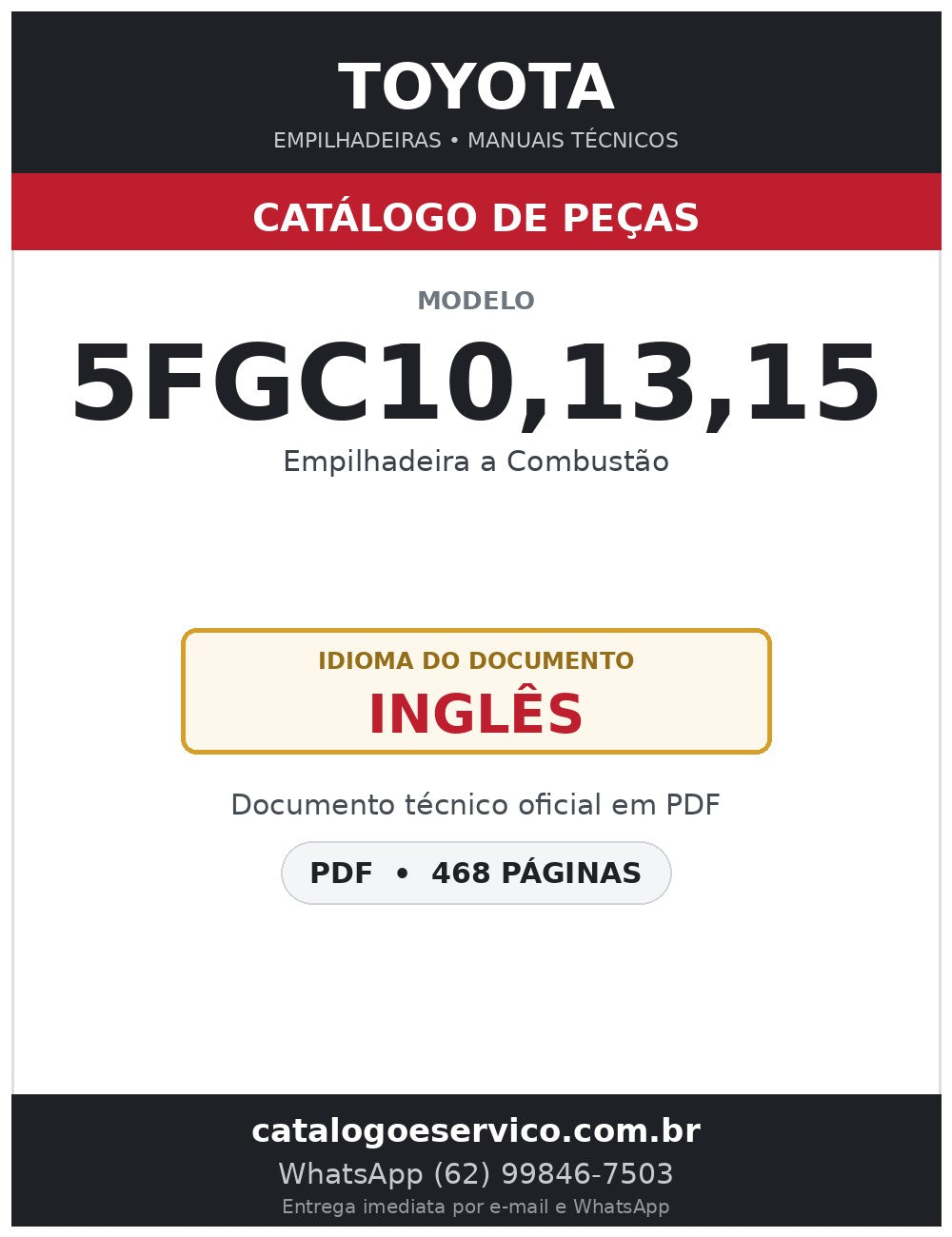 Catálogo de Peças Toyota 5FGC10,13,15 Empilhadeira a Combustão