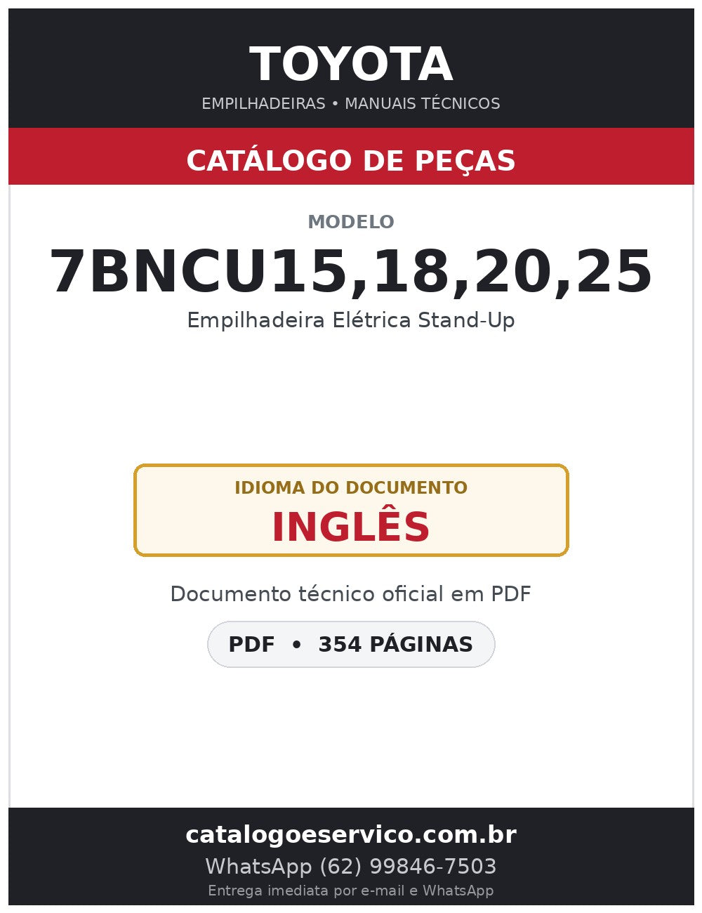 Catálogo de Peças Toyota 7BNCU15,18,20,25 Empilhadeira Elétrica Stand-Up