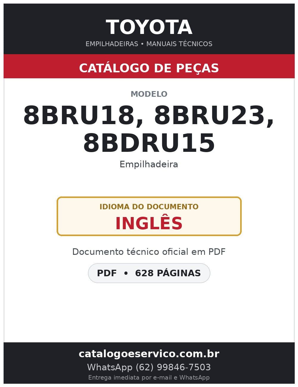 Catálogo de Peças Toyota 8BRU18, 8BRU23, 8BDRU15 Empilhadeira