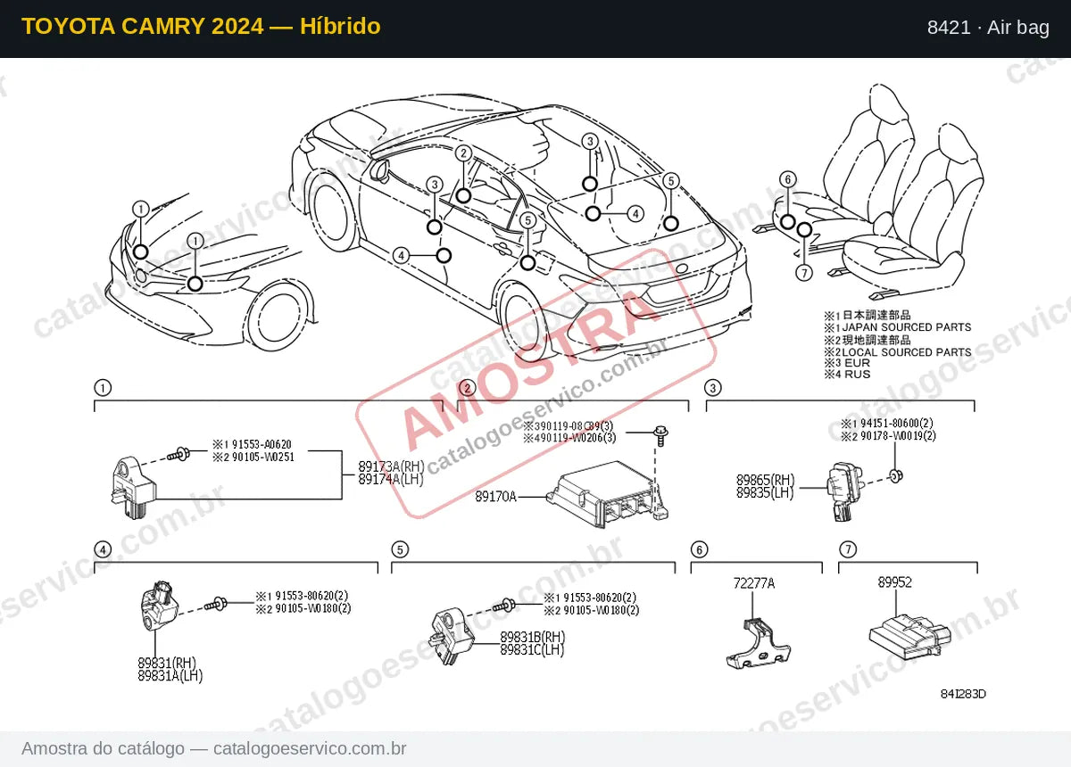 Vista explodida Air bag — Toyota Camry 2024 — Híbrido