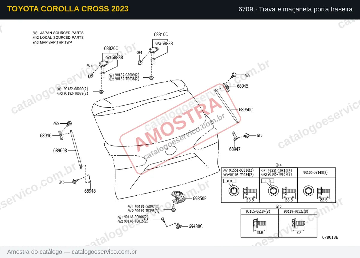 Vista explodida Trava e maçaneta porta traseira — Toyota Corolla Cross 2023