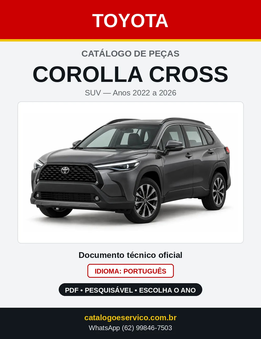 Capa do Catálogo de Peças Toyota Corolla Cross 2022 a 2026 em PDF