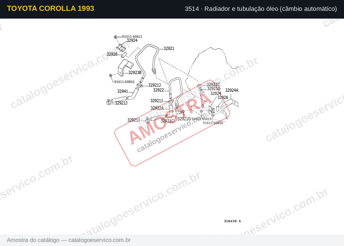 Vista explodida Radiador e tubulação óleo (câmbio automático) — Toyota Corolla 1993