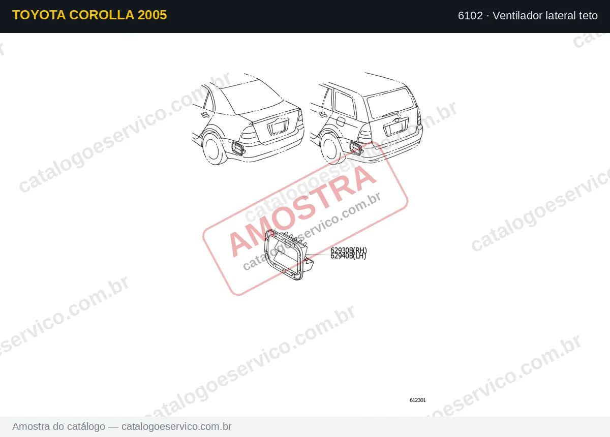 Vista explodida Ventilador lateral teto — Toyota Corolla 2005