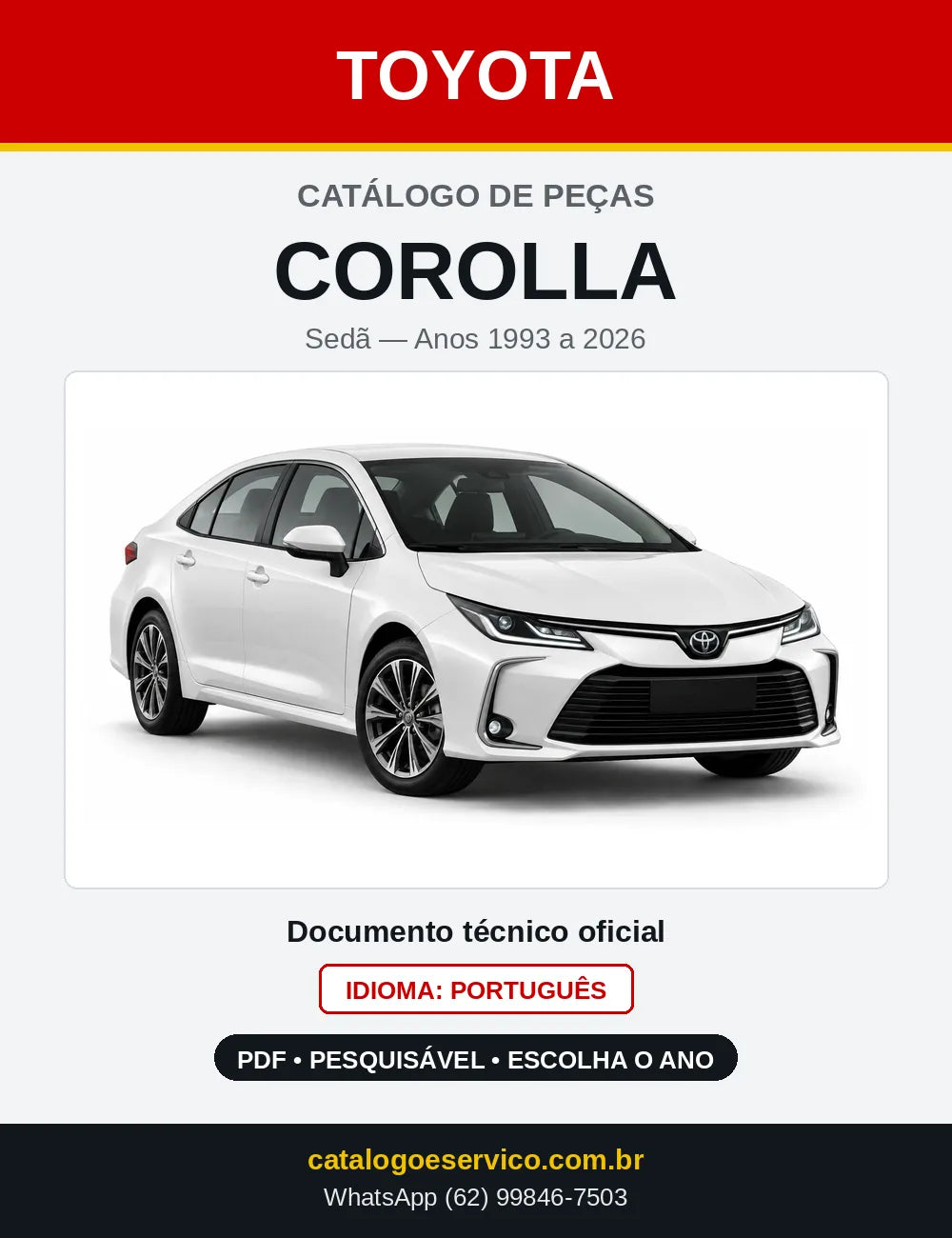 Capa do Catálogo de Peças Toyota Corolla 1993 a 2026 em PDF