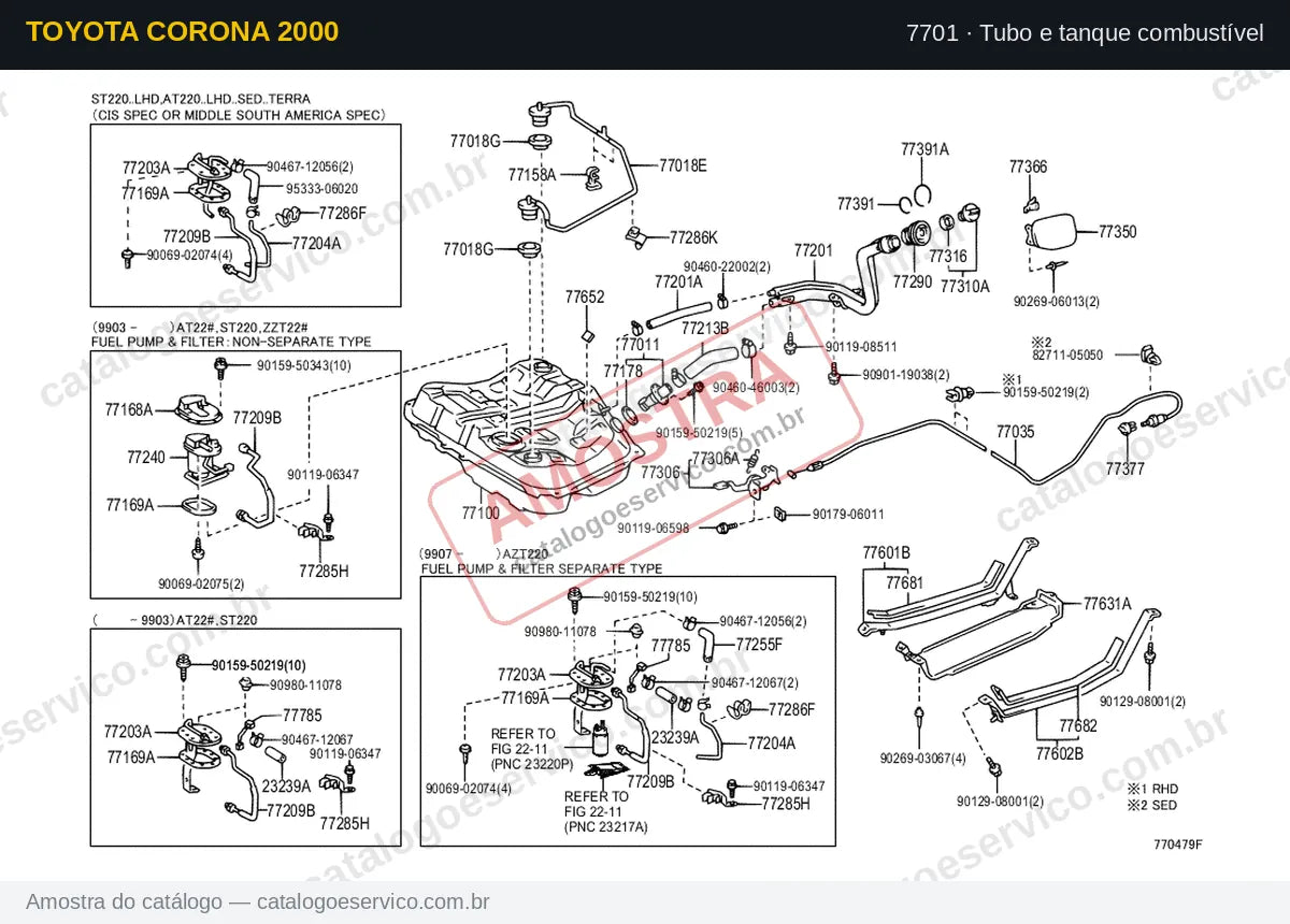 Vista explodida Tubo e tanque combustível — Toyota Corona 2000
