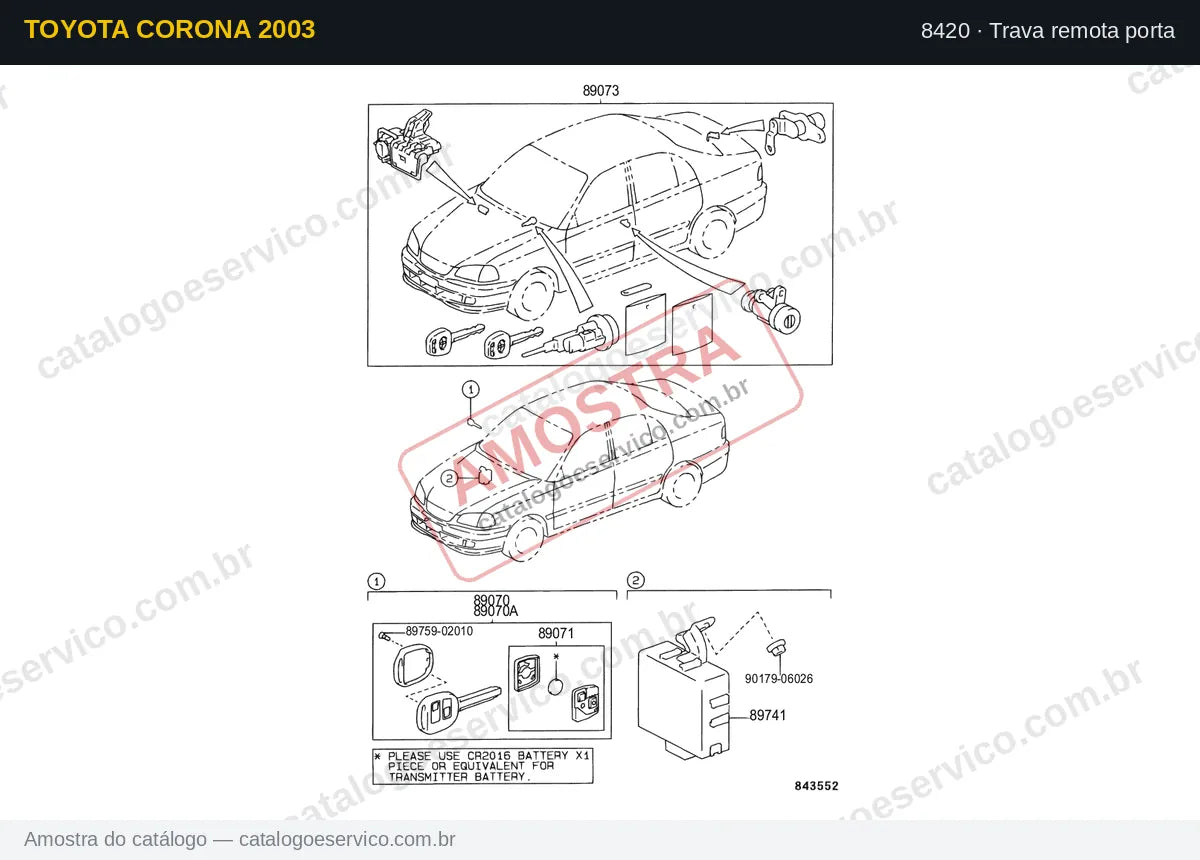 Vista explodida Trava remota porta — Toyota Corona 2003