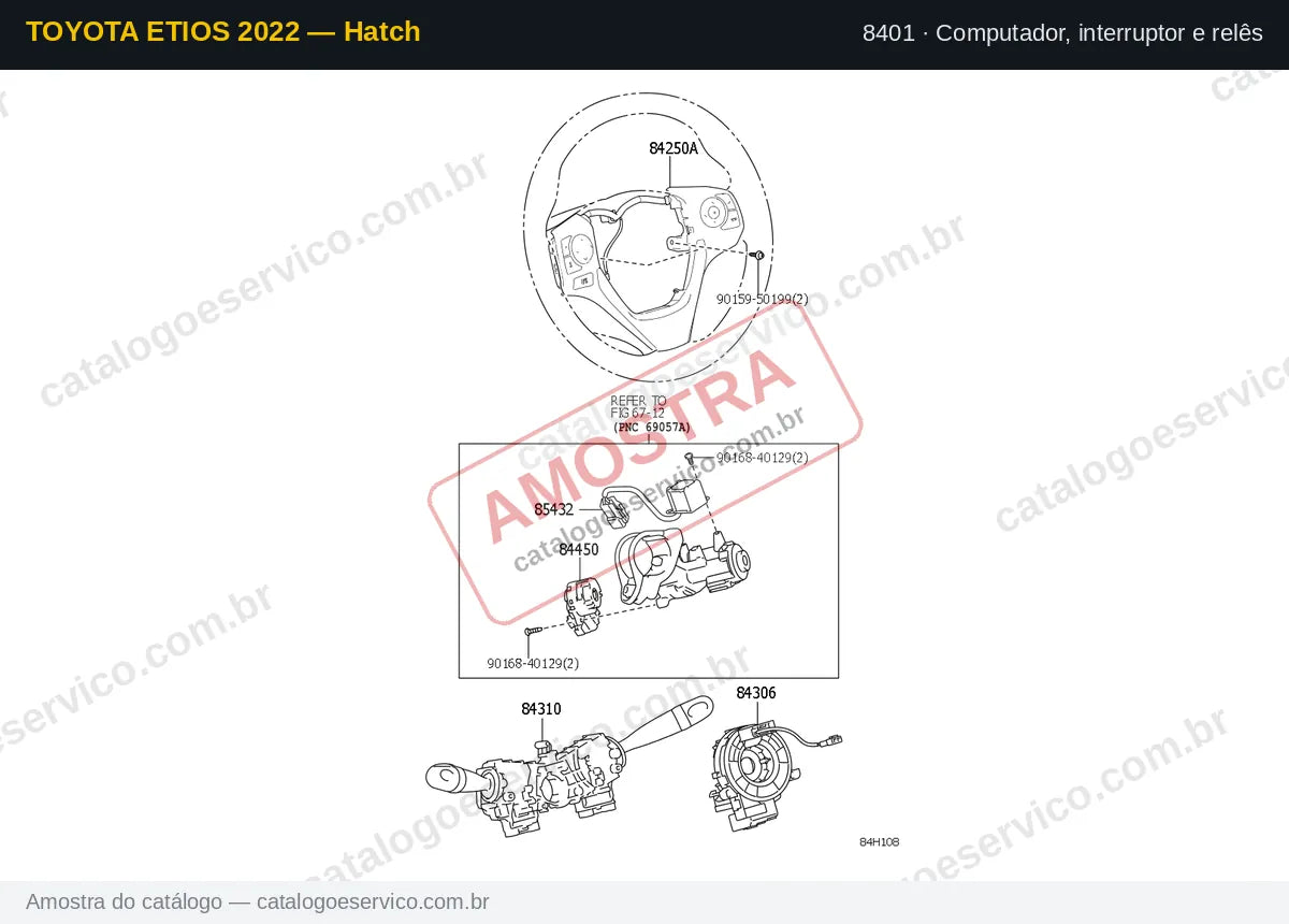 Vista explodida Computador, interruptor e relês — Toyota Etios 2022 — Hatch