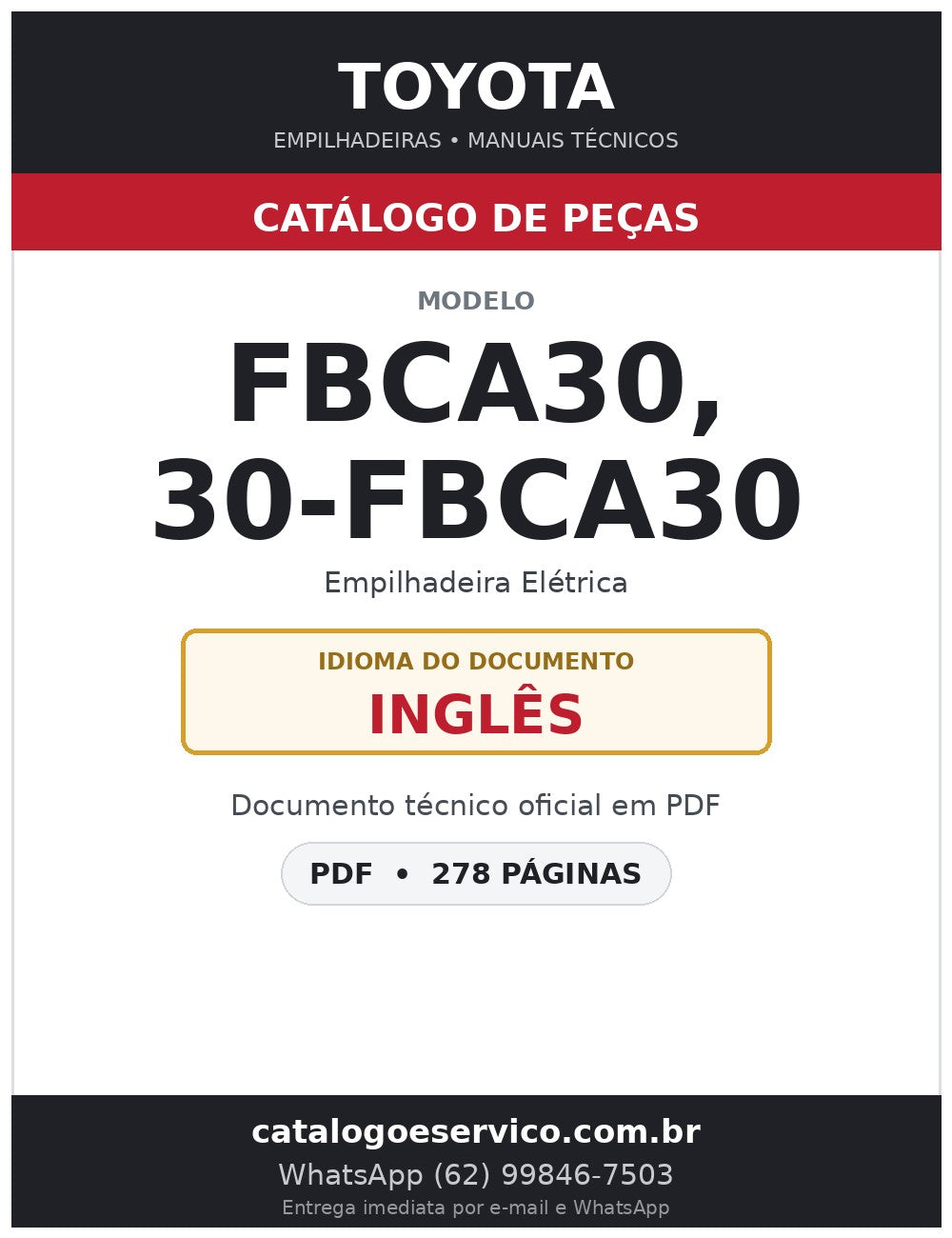 Catálogo de Peças Toyota FBCA30, 30-FBCA30 Empilhadeira Elétrica