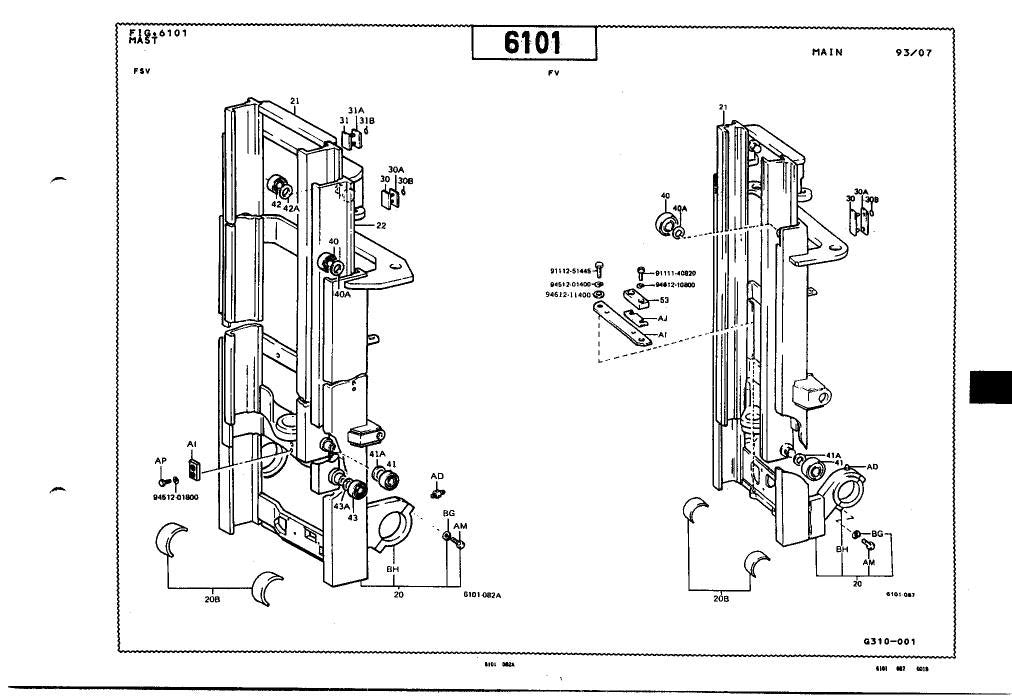 Catálogo de Peças Toyota FDC45 (motor 2H) Empilhadeira a Combustão — vista explodida 4