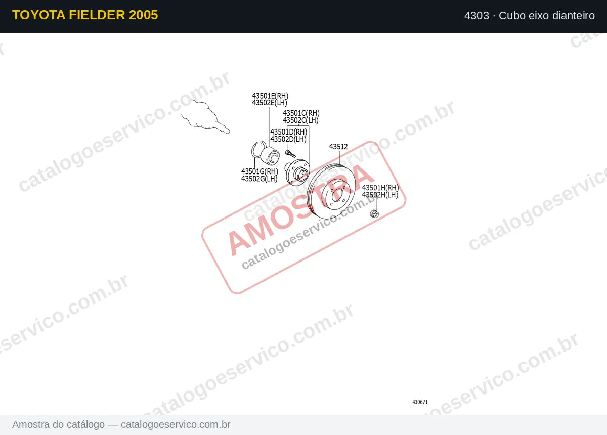Vista explodida Cubo eixo dianteiro — Toyota Fielder 2005