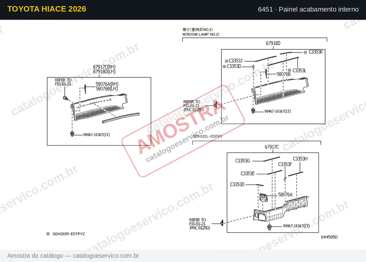 Vista explodida Painel acabamento interno — Toyota Hiace 2026