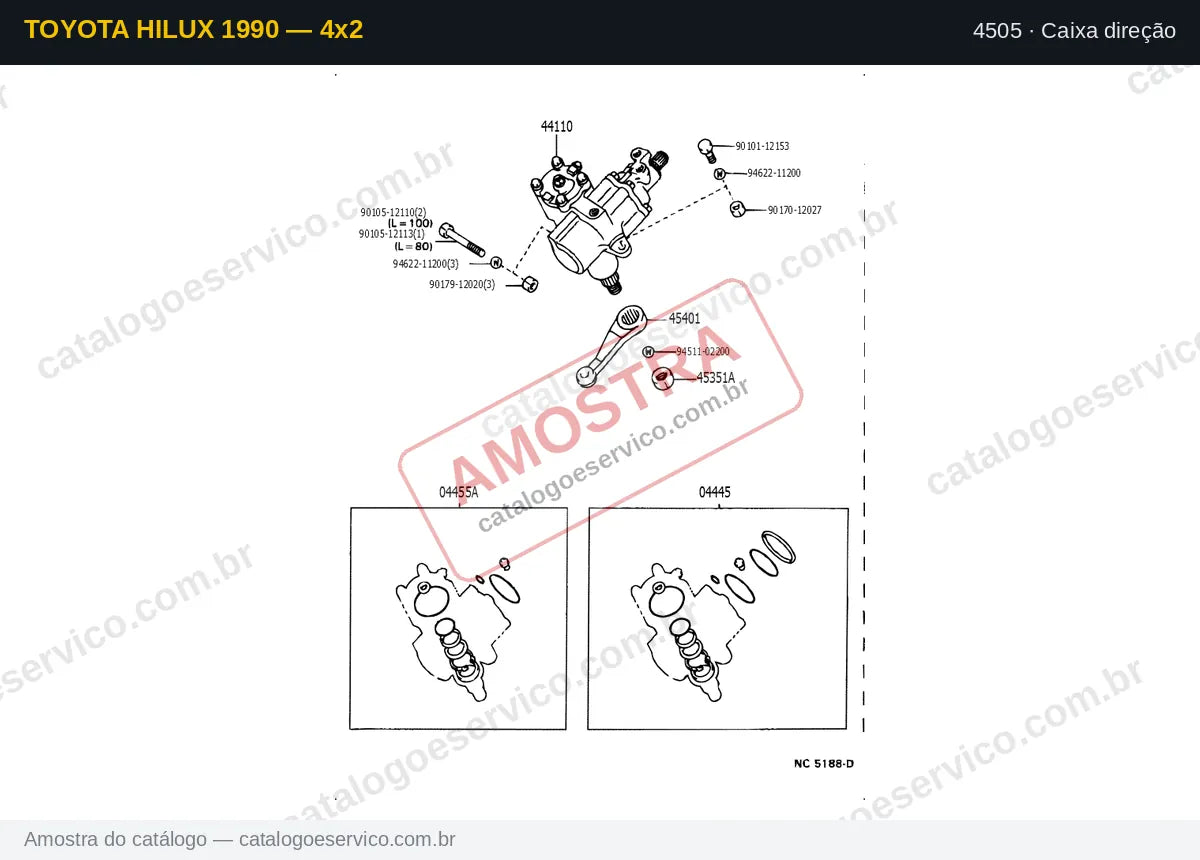 Vista explodida Caixa direção — Toyota Hilux 1990 — 4x2