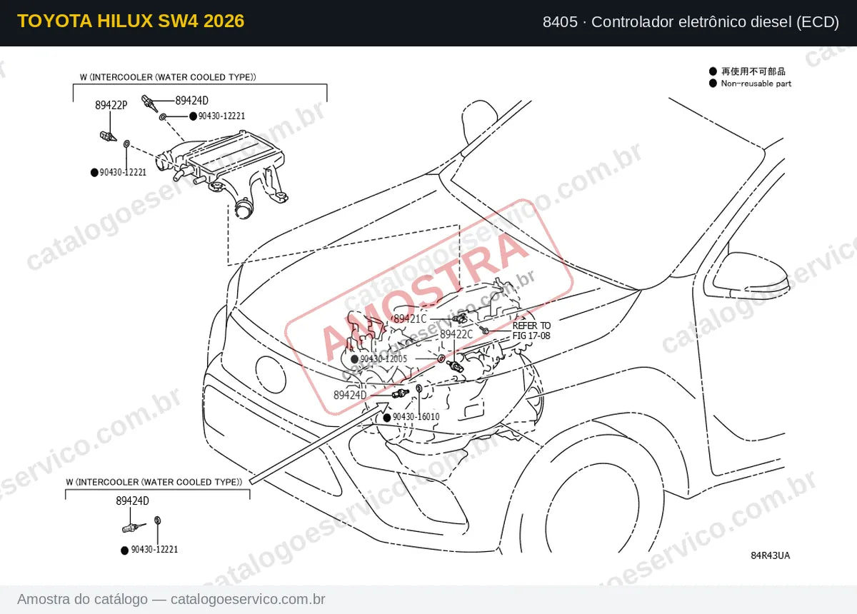 Vista explodida Controlador eletrônico diesel (ECD) — Toyota Hilux SW4 2026