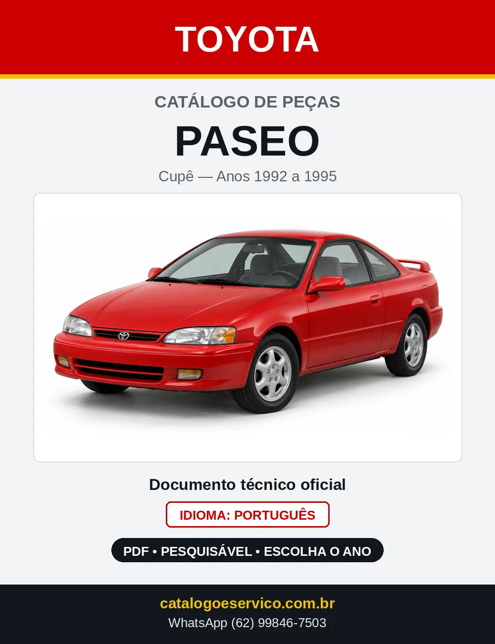 Capa do Catálogo de Peças Toyota Paseo 1992 a 1995 em PDF
