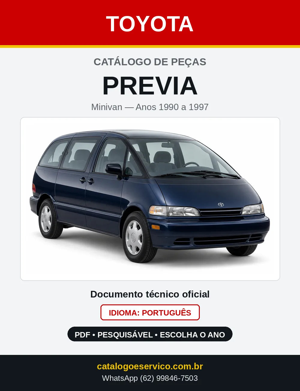 Capa do Catálogo de Peças Toyota Previa 1990 a 1997 em PDF