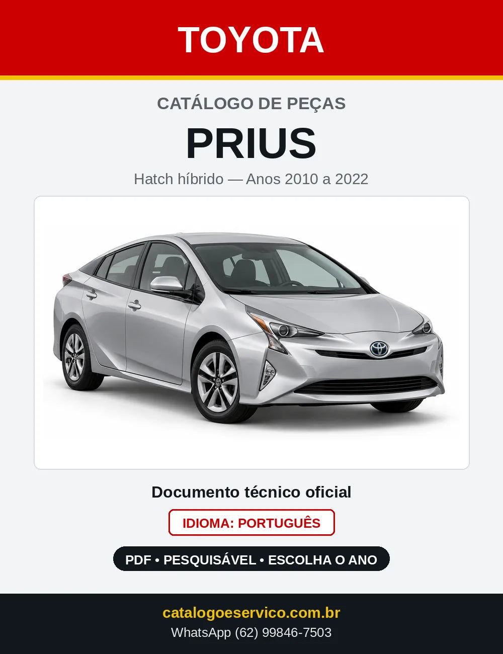 Capa do Catálogo de Peças Toyota Prius 2010 a 2022 em PDF