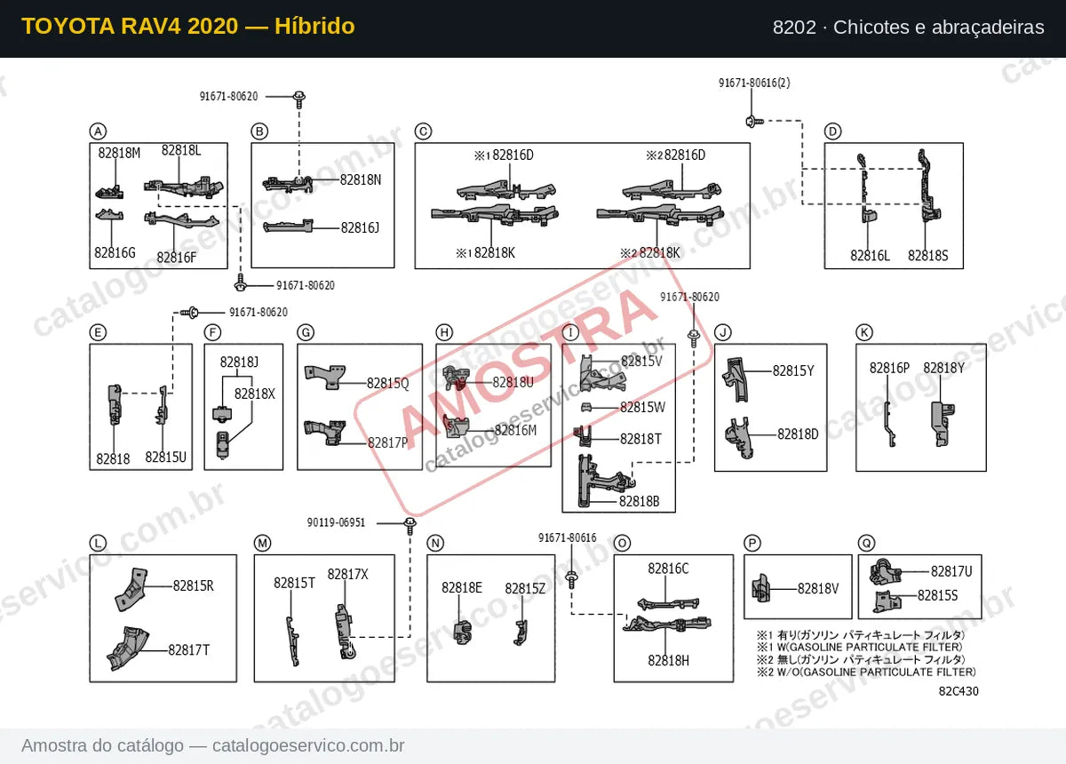 Vista explodida Chicotes e abraçadeiras — Toyota RAV4 2020 — Híbrido