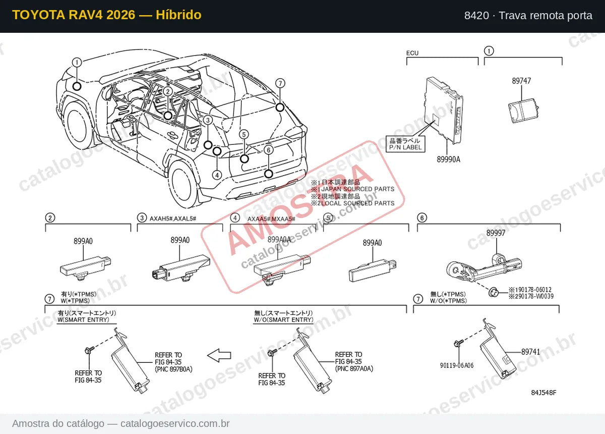 Vista explodida Trava remota porta — Toyota RAV4 2026 — Híbrido