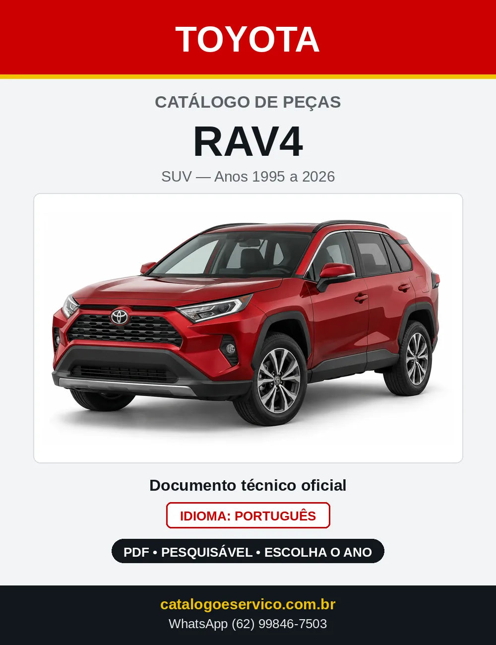 Capa do Catálogo de Peças Toyota RAV4 1995 a 2026 em PDF