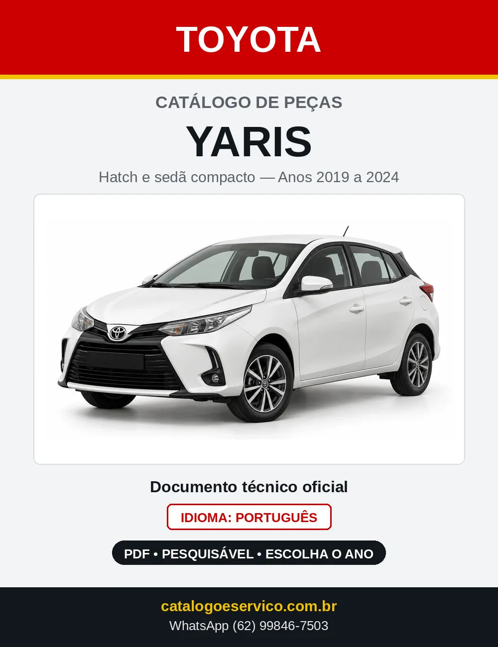 Capa do Catálogo de Peças Toyota Yaris 2019 a 2024 em PDF