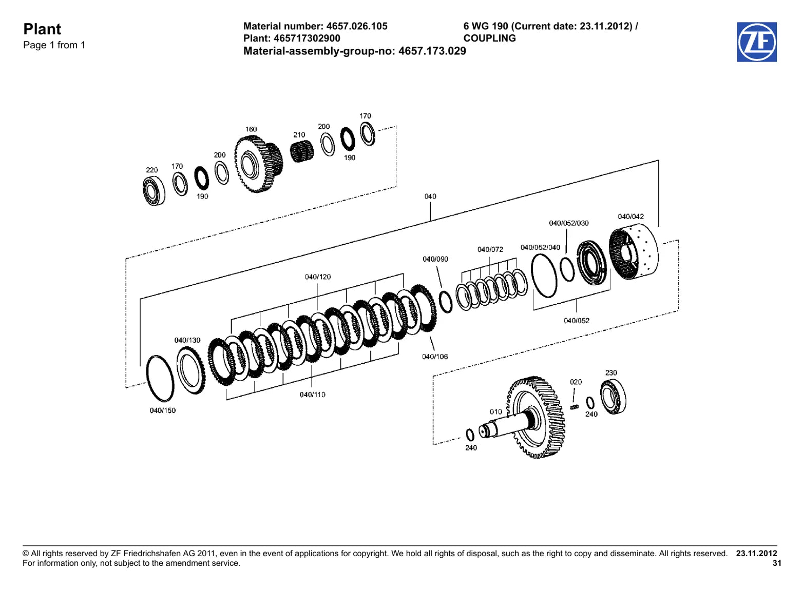 CATÁLOGO DE PEÇAS TRANSMISSÃO - 6WG190 - ZF — diagrama técnico