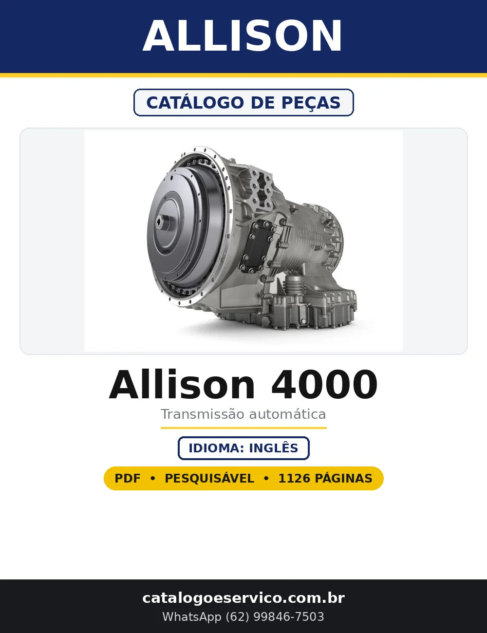 Capa do Catálogo de Peças Allison Allison 4000 em PDF com 1.126 páginas