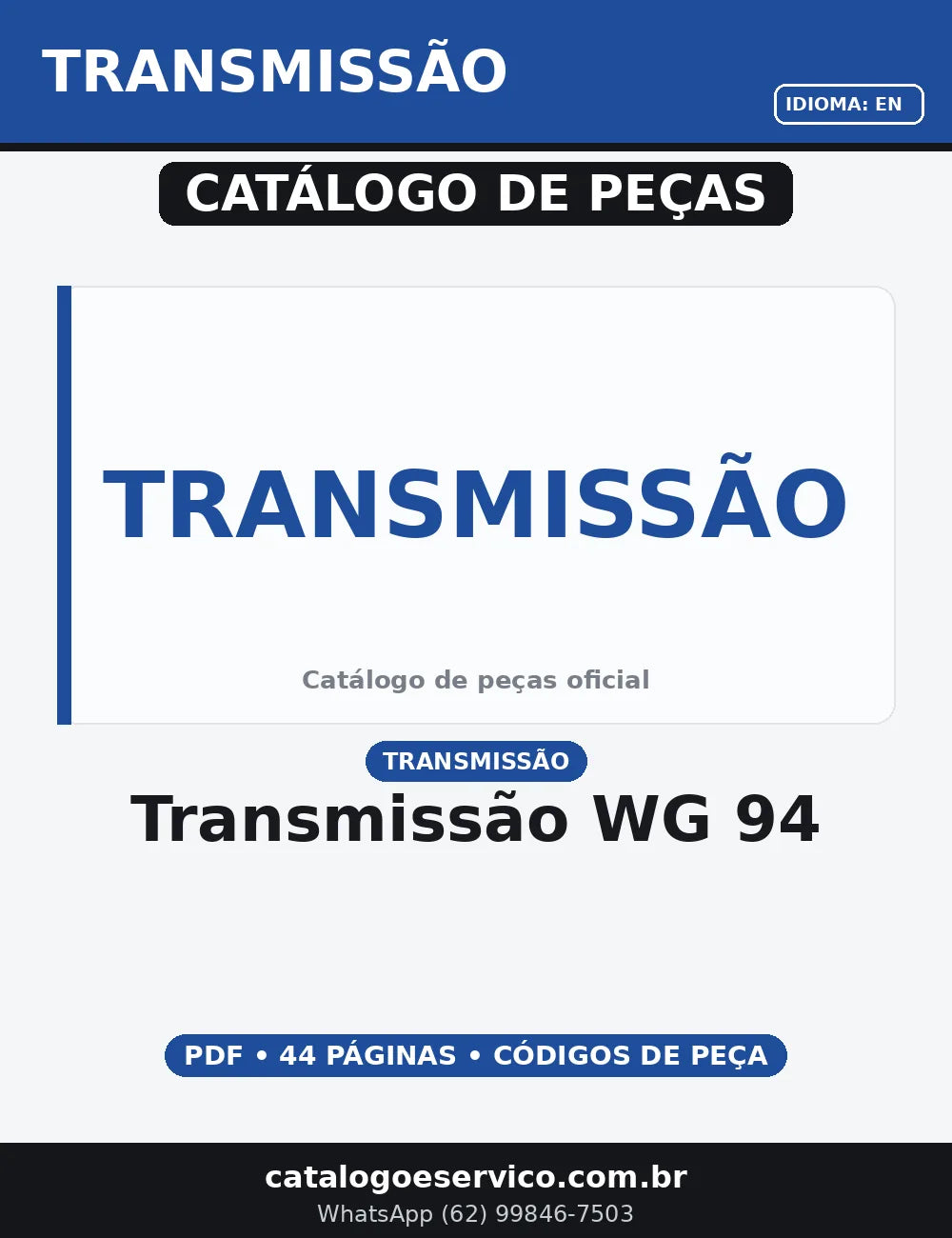 CATÁLOGO DE PEÇAS TRANSMISSÃO - WG-94 — capa do catálogo de peças
