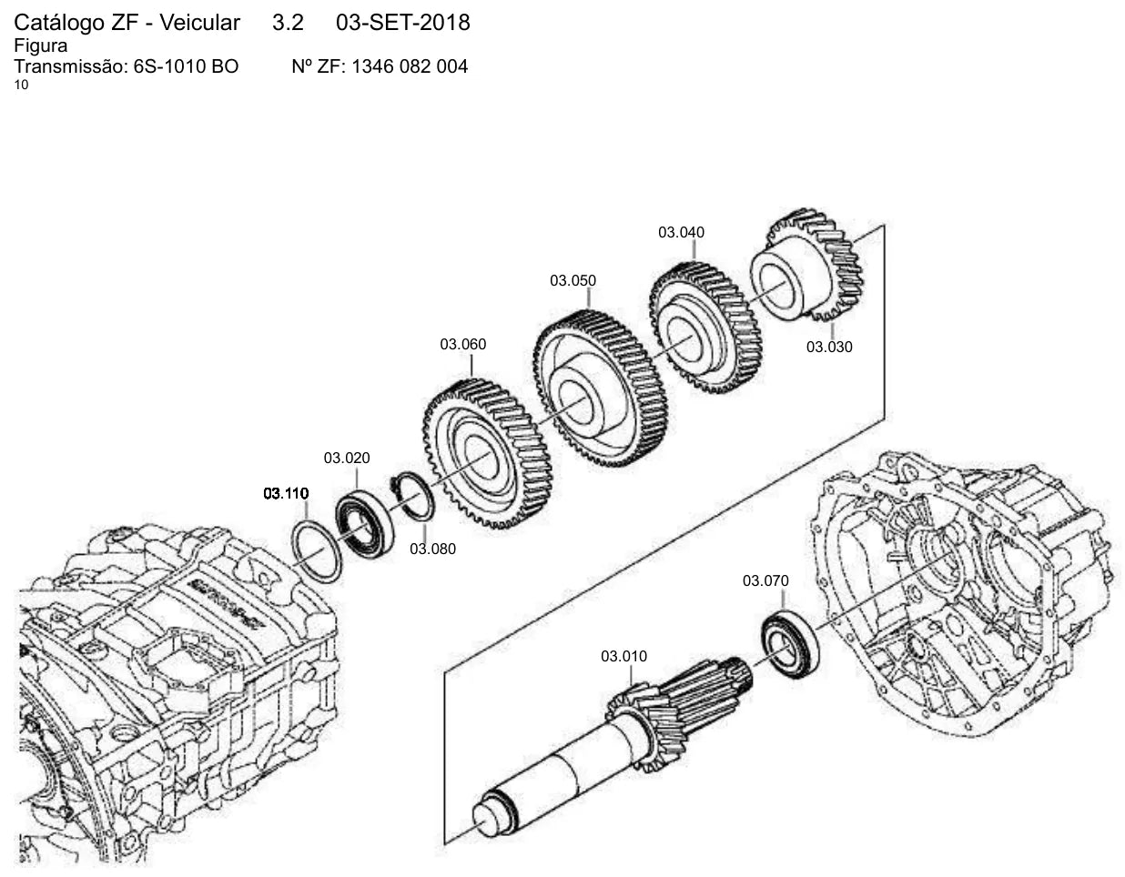 Vista explodida de conjunto do Catálogo de Peças ZF ZF 6S-1010 BO