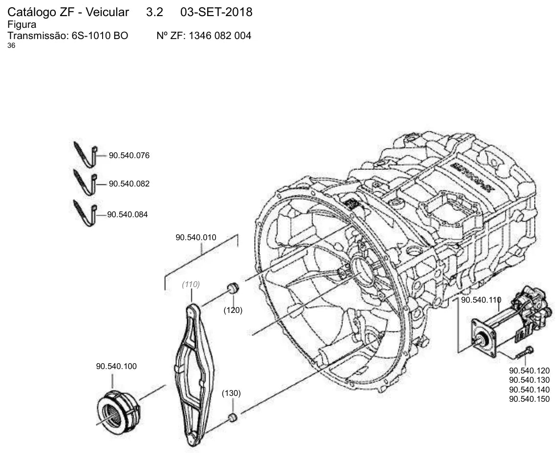 Página ilustrada do Catálogo de Peças ZF ZF 6S-1010 BO com as posições numeradas