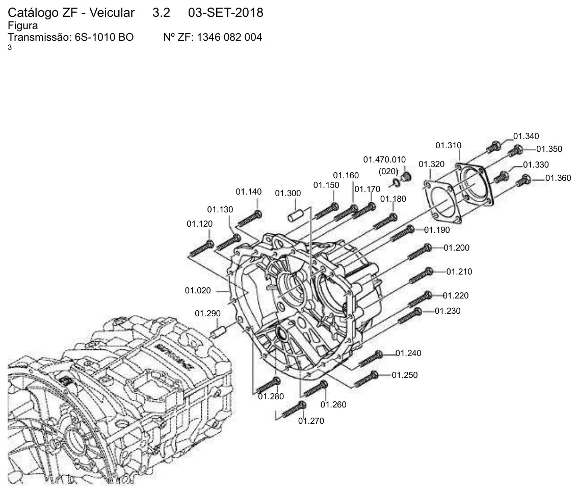 Detalhe de conjunto do Catálogo de Peças ZF ZF 6S-1010 BO com as referências de fábrica