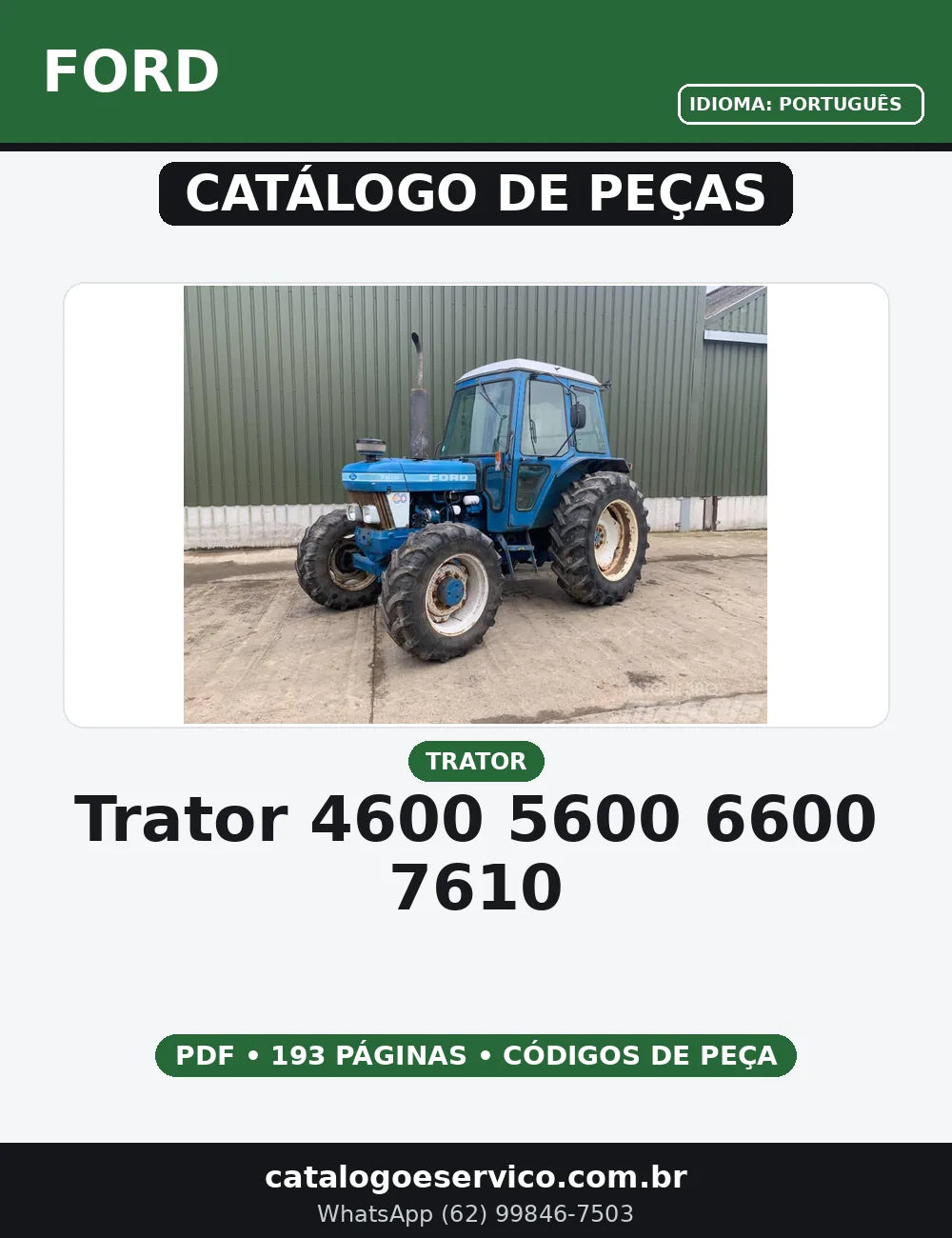 CATALOGO DE PEÇAS TRATOR - 4600 - 5600 6600- 7610 FORD — capa do catálogo de peças