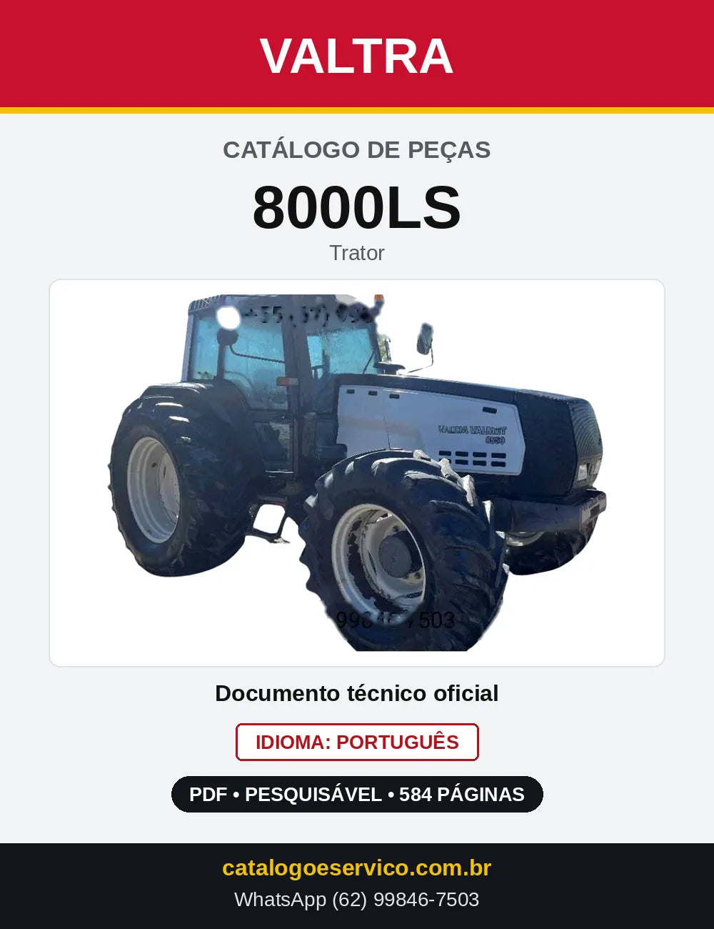 Capa do Catálogo de Peças Valtra 8000LS — Trator