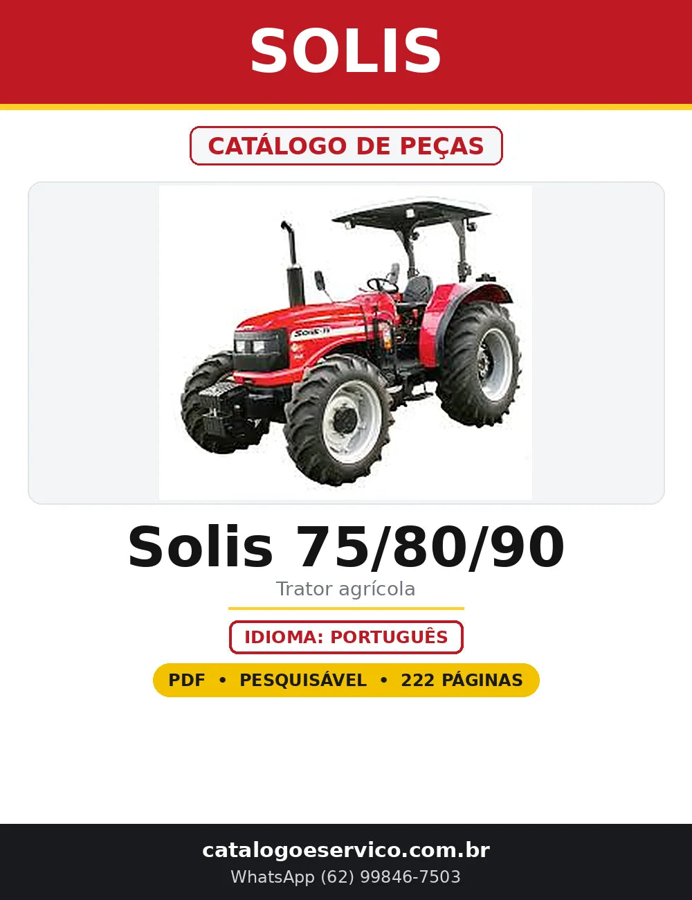 Capa do Catálogo de Peças Solis Solis 75/80/90 em PDF com 222 páginas